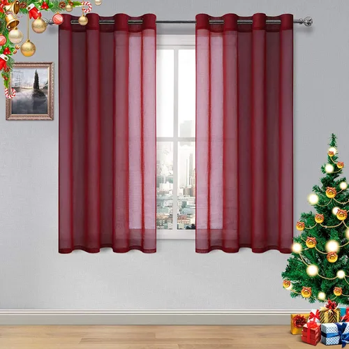 Vista 52 de DWCN Cortinas traslúcidas color verde frijol para sala de estar y dormitorio - Cortinas voile con aspecto de lino sintético con ojales en la parte