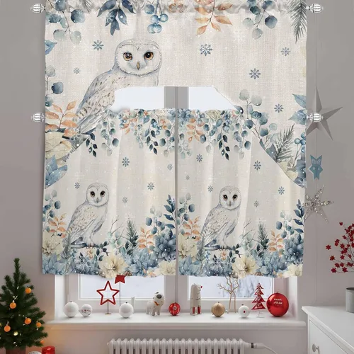 Vista 12 de Cortinas de cocina con cenefa de eucalipto de Navidad, con bolsillo para barra, cortinas para dormitorio, sala de estar, baño, cafetería, ventanas