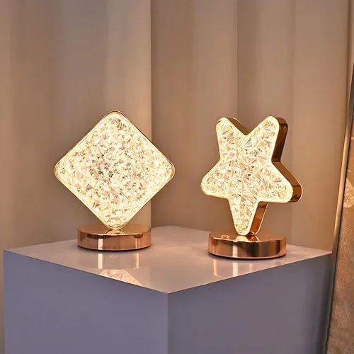 Vista 4 de Lámpara de mesa decorativa con forma de estrella creativa luz nocturna de cristal USB alimentada por USB Lámpara de noche de acrílico