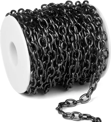 Vista 17 de 33 Pies de Cadenas de Cable Rolo Negro, 4 MM de Cadena de Eslabones O de Cable Ovalado de Aluminio Banado en Negro en Carrete a Granel para Hacer