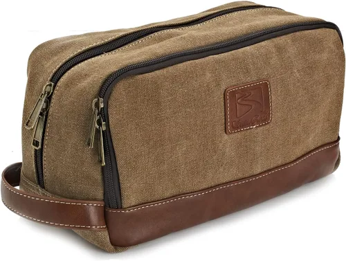 Vista 8 de Neceser de viaje para hombres y mujeres, organizador de artículos de tocador de lona resistente al agua, de cuero vegano, kit de Dopp colgante