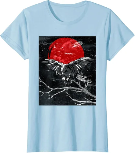 Vista 19 de Red Moon Raven - Camiseta japonesa de cuervo negro, Negro, S