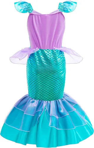 Vista 6 de Oskiner Disfraz de sirena para niñas, vestido de sirena para niñas y niños
