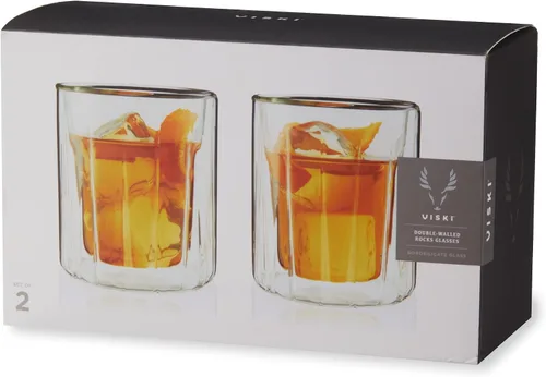 Vista 9 de Viski Vasos de doble pared con diseño de cristal cortado, aptos para lavavajillas, 10.5 onzas, juego de 2