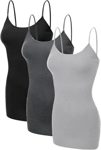 Vista 317 de Emmalise Camisola larga casual básica para mujer, con tirantes ajustables, top en capas