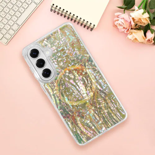Vista 621 de Bonoma - Funda compatible con Samsung Galaxy S21 Plus, diseño de corazón con purpurina, color rosa Support for MagSafe, Plating Magnetic Case TPU