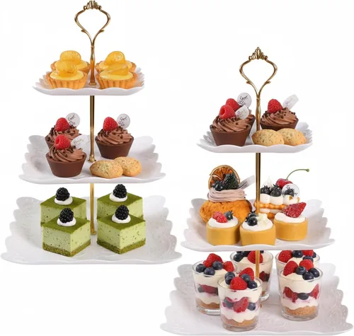 Vista 8 de Barelove Soporte de plástico para cupcakes de 3 niveles, bandeja escalonada para servir, paquete de 2 soportes de plástico para postres y dulces