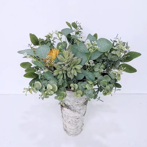 Vista 8 de Hojas artificiales de eucalipto de dólar plateado a granel, tallos y ramas sintéticas para ramos de florero, arreglos florales, corona, decoración