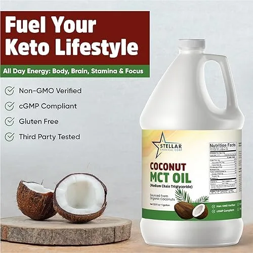 Vista 3 de Aceite MCT ~ Aceite de coco fraccionado ~ Combustible cerebral y corporal de cocos; (2 galones) ~ Stellar Chemical Corp