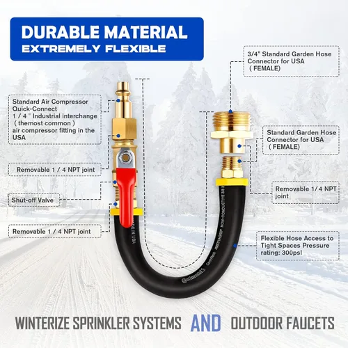 Vista 4 de Kit de invernaje para RV y adaptador de soplado para aspersor con válvula de cierre Compresor de aire enchufe de conexión rápida para manguera
