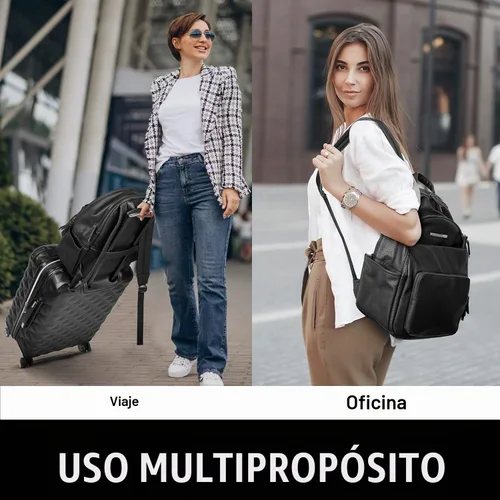 Vista 8 de Kenneth Cole Reaction Marley - Mochila de cuero vegano con doble compartimento para mujer de 15 pulgadas Negro