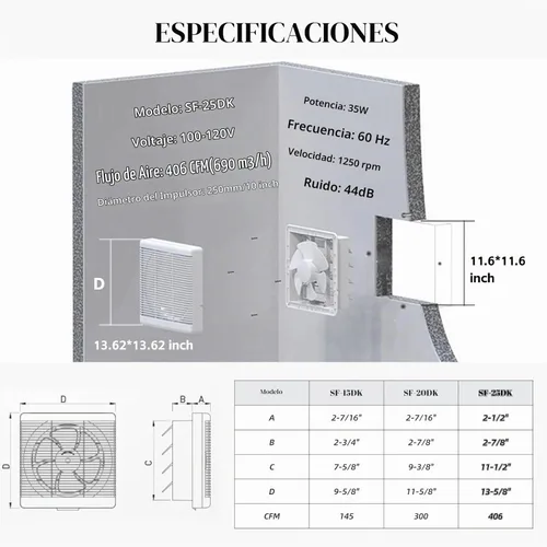 Vista 6 de Ventilador de escape Recorte de 11.6 pulgadas