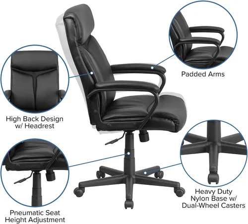 Vista 5 de Flash Furniture Raya - Silla de oficina giratoria ejecutiva de LeatherSoft con respaldo alto y brazos de malla ligera