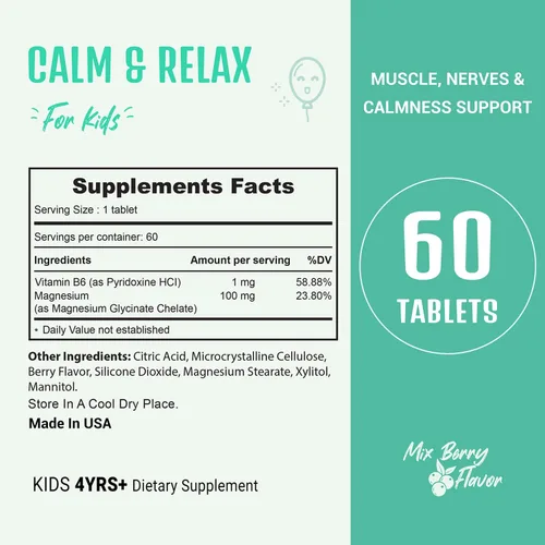 Vista 5 de Heivy Suplemento calmante para niños, contiene glicinato de magnesio y vitamina B6, ayuda a los niños a calmar y relajarse, calmar la mente