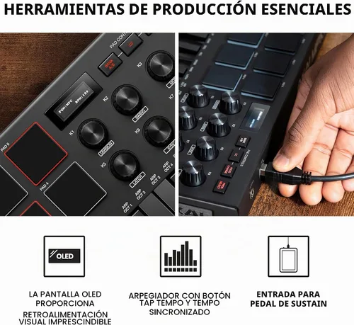 Vista 5 de [Usado] Akai Professional MPK Mini MK3 - Controlador de teclado MIDI USB de 25 teclas con 8 almohadillas de percusión con retroiluminación, 8