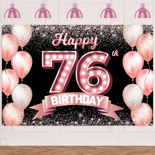 Vista 279 de Cartel de feliz cumpleaños décimo oro rosa, telón de fondo, saludos a 10 años, globos de confeti, decoración temática para niñas de 10 años