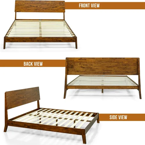 Vista 8 de Acacia Serenity - Base de cama con cabecero de madera maciza, base de cama Queen, cabecera alta de madera compatible con todo tipo de colchones,