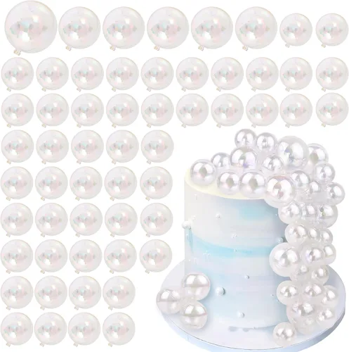 Vista 7 de 56 piezas de bolas de perlas para tarta con forma de bola, decoraciones de tarta con bolas de perlas para tarta de cumpleaños, boda, suministros