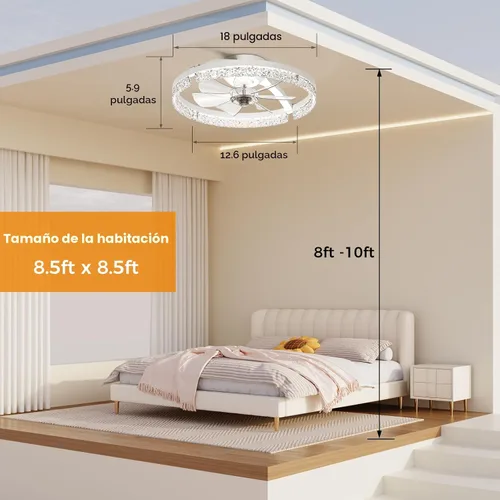 Vista 3 de Ventiladores de techo de 18 pulgadas con luces y control remoto Marfil
