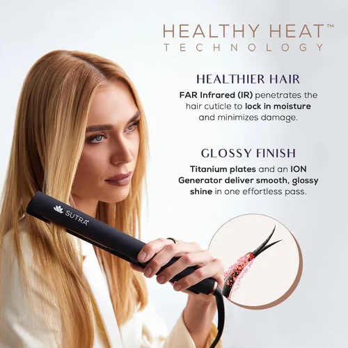 Vista 2 de Sutra Plancha plana profesional IR2 – Plancha de pelo infrarroja iónica con temperatura ajustable, apagado automático y cable giratorio – Plancha