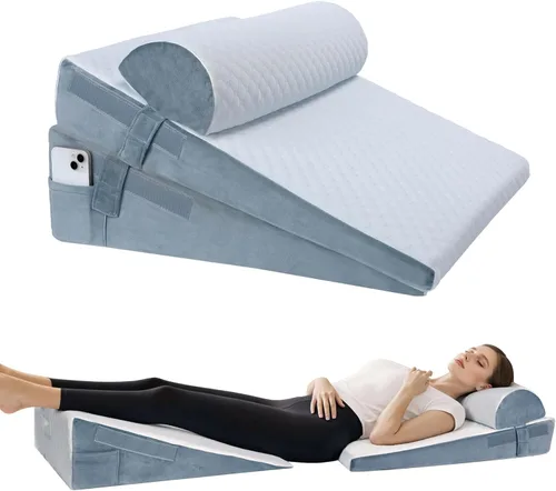 Vista 8 de Almohada de cuña de cama para dormir, 3 piezas de altura ajustable de 4.5, 7.5 y 12 pulgadas, cuña triangular para poscirugía, reflujo ácido