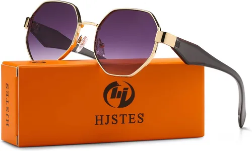 Vista 2 de HJSTES Gafas de sol pequeñas de polígono para mujer y hombre, lentes cuadrados, lentes degradados, protección UV