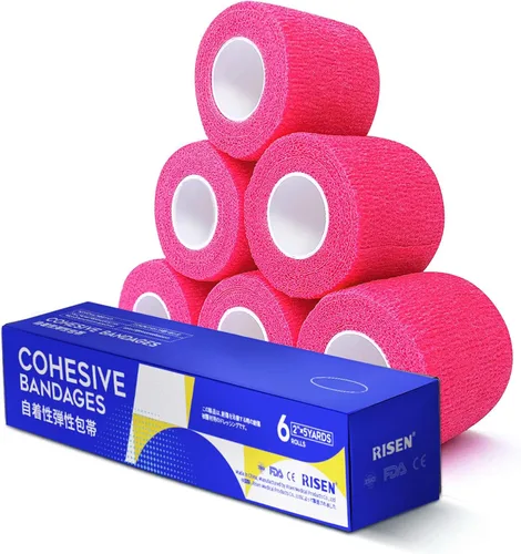 Vista 22 de RISEN Vendaje Cohesivo 2" x 5 Yardas, 6 Rollos, Vendaje Autoadherente Cinta Médica, Gasa de Primeros Auxilios Adhesiva Flexible Transpirable Ideal