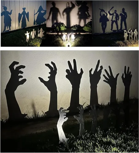 Vista 10 de Decoración de arte de metal con lanzador de sombras de Halloween, estacas espeluznantes para casa embrujada, patio y decoración al aire libre