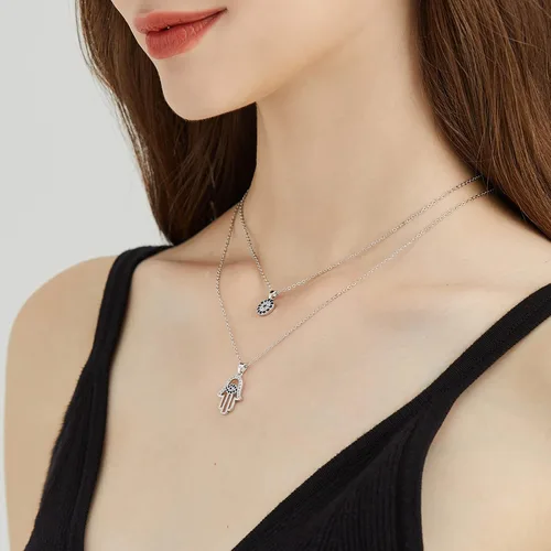 Vista 19 de Collar contra el mal de ojo para mujer, chapado en oro de 18 quilates, collar con capas de mal de ojo, hecho a mano, collar de protección ajustable