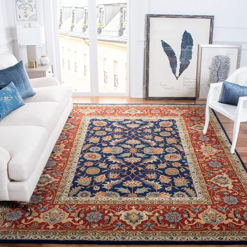Vista 11 de SAFAVIEH Royalty Collection - Alfombra de pasillo, 2 pies 3 pulgadas x 7 pies, azul marino y óxido, hecha a mano, lana oriental tradicional, ideal