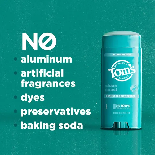 Vista 4 de Tom's of Maine Clean Coast Desodorante Natural Sin Aluminio Para Mujeres y Hombres Se Aplica Transparente Protección Contra Olor y Humedad
