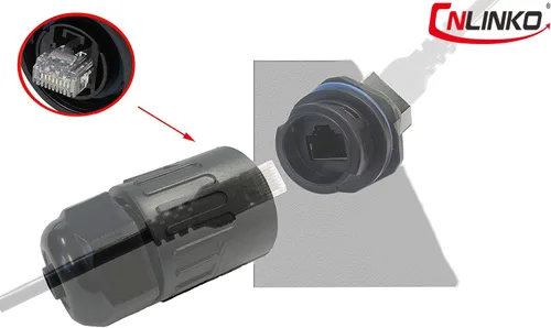 Vista 4 de CERRXIAN RJ45 Femle a hembra Acoplador Montaje en panel Conector impermeable Combo con tapa (negro)