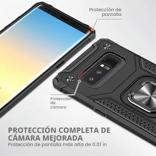 Vista 2 de YmhxcY Funda para Galaxy Note 8, funda para Galaxy Note 8 con protector de pantalla curvado 3D, fundas de grado armadura con soporte giratorio Negro