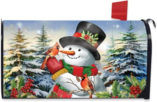 Vista 12 de Briarwood Lane - Funda para buzón grande de nieve a cuadros de invierno 26 - Damas y pájaros