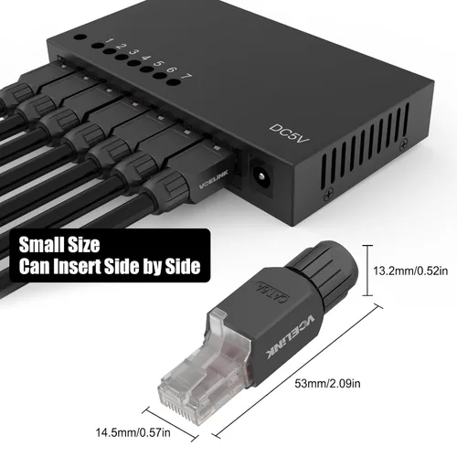 Vista 6 de VCELINK Conector RJ45 sin herramientas, enchufe de terminación de campo CAT6, enchufe modular chapado en oro, conector UTP CAT6 sin herramientas