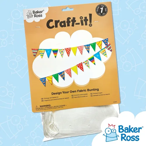 Vista 5 de Baker Ross EV858 Diseña tus propios banderines de tela, paquete de 15, para que los niños pinten, personalicen, decoren y exhiban para actividades