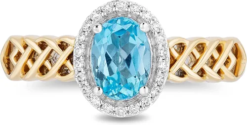 Vista 2 de Jewelili Enchanted Disney Fine Jewelry - Anillo de plata de ley y oro amarillo de 10 quilates, 0.276 x 0.197 in, topacio azul suizo ovalado y 110