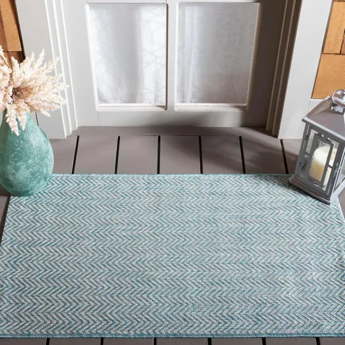 Vista 52 de Safavieh Colección Courtyard CY8022 Alfombra, 2 pies x 3 pulgadas x 5 pies, aguamarina y gris, impermeable, fácil de limpiar, sin pelusa