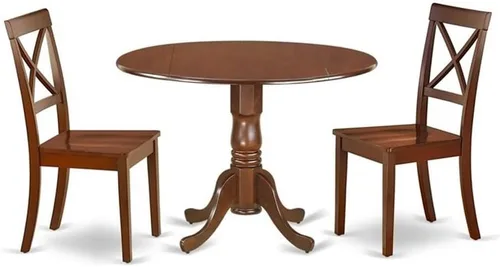 Vista 8 de East West Furniture DLBO3-BLK-W - Juego de mesa de comedor de 3 piezas para espacios pequeños que contiene una mesa de comedor redonda con gotas y 2