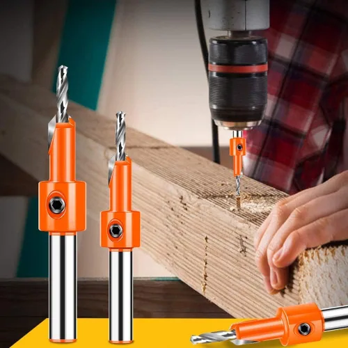 Vista 5 de Juego de brocas avellanadas para taladro de madera, brocas de trabajo para madera, cortador de tornillos de madera, ajustables con llave hexagonal