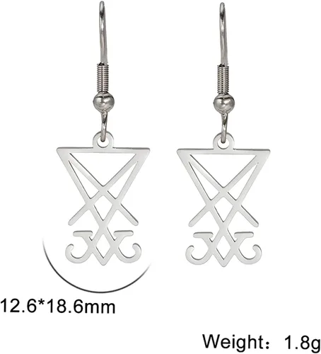 Vista 6 de Lucifer - Pendientes colgantes de acero inoxidable con símbolo satánico, aretes vintage de Leviatán, joyería de la iglesia wiccana, joyería