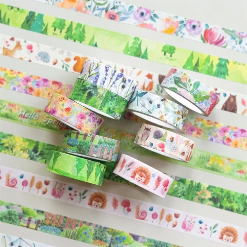 Vista 2 de YUBBAEX 10 Rollos Juego de Cinta Washi de Cuatro Estaciones Hierba Verde y Flores Cintas Decorativas de Enmascarar (Primavera)