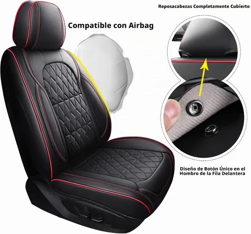 Vista 3 de Aierxuan Juego completo de fundas de cuero para asiento de automóvil Conjunto completo/Negro-Rojo