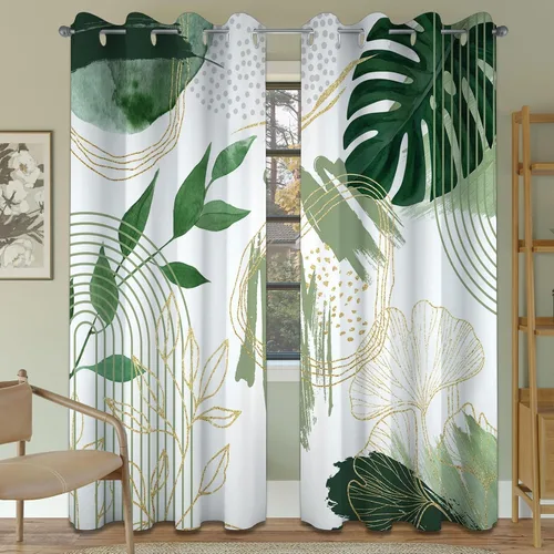 Vista 42 de Cortinas opacas negras y doradas, cortinas modernas de mediados de siglo para dormitorio, sala de estar, 63 pulgadas de largo, juego de 2 paneles