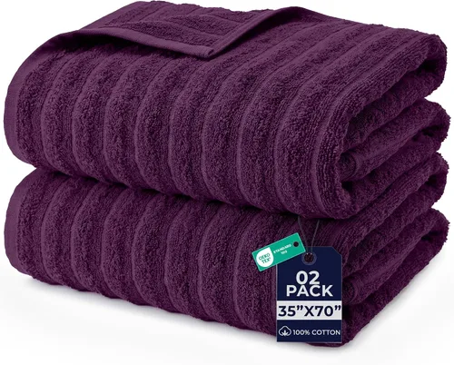 Vista 13 de DAN RIVER Paquete de 2 sábanas de baño de 35x70 pulgadas, sábanas de baño jumbo acanaladas para adultos, toallas grandes gruesas y absorbentes