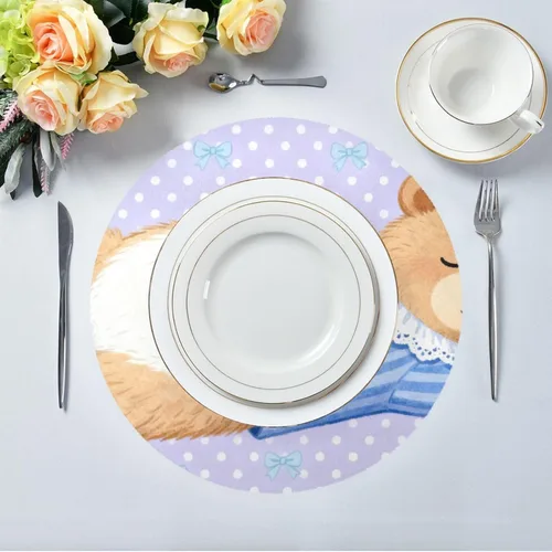 Vista 5 de Cartoon Cute Bear Purple placemats Circle Reusable Chalkboard placemats 15x15 in manteles para mesa