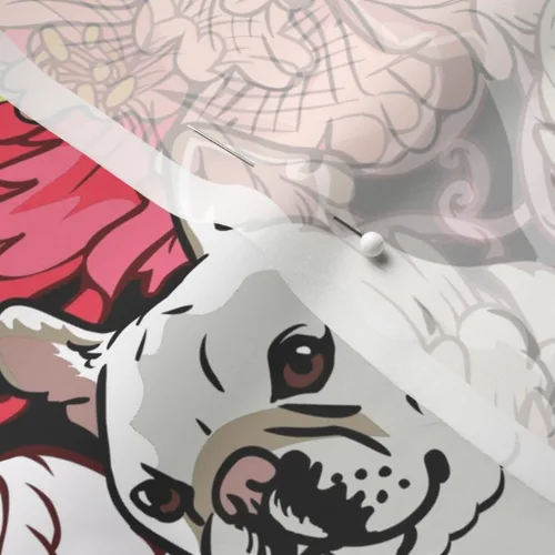 Vista 5 de Spoonflower Tela - Frenchie Florals Bulldog Francés Flores Rojas Rosadas Perros No Deportivos Impresos en Tela de Gasa Barrio Grasa - Costura Ropa