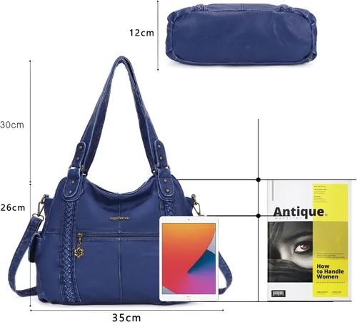 Vista 61 de Angel Barcelo - Bolsa de hombro amplia para mujer, diseño Hobo, cuero lavado