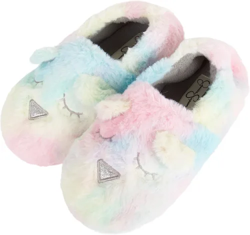 Vista 4 de Jessica Simpson Pantuflas de felpa lindas y acogedoras con espuma viscoelástica para niña