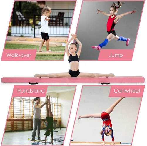 Vista 7 de Giantex Haz de equilibrio de 7/8/9 pies, haz de gimnasia plegable con asas de transporte, base de goma antideslizante para niños, haz de gimnasia
